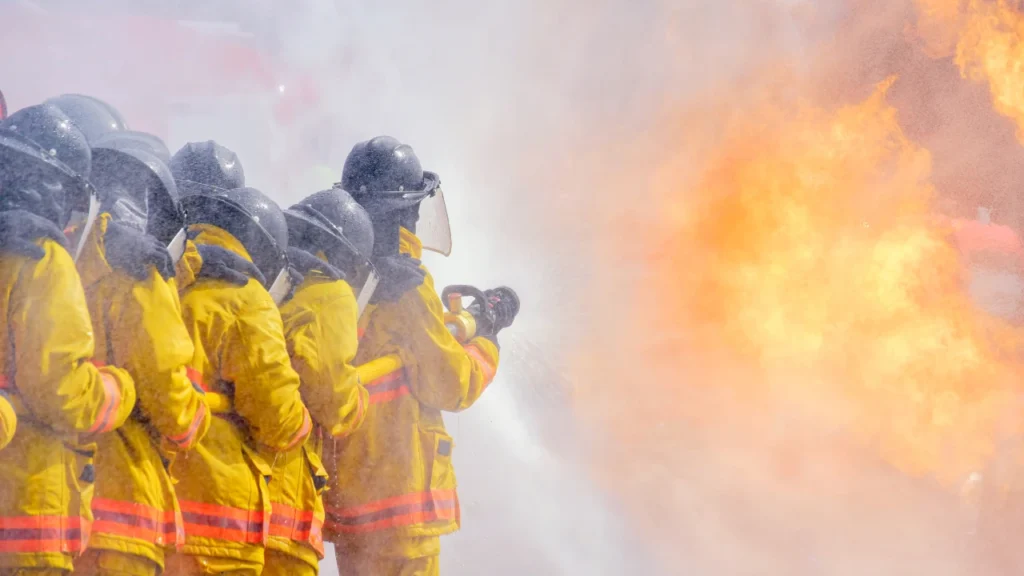 fire fighters putting out a fire